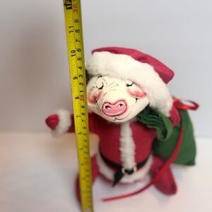 Vintage 1990 Annalee Dolls Santa Pig 10 inch Christmas Mobilitee Felt Figure Tag